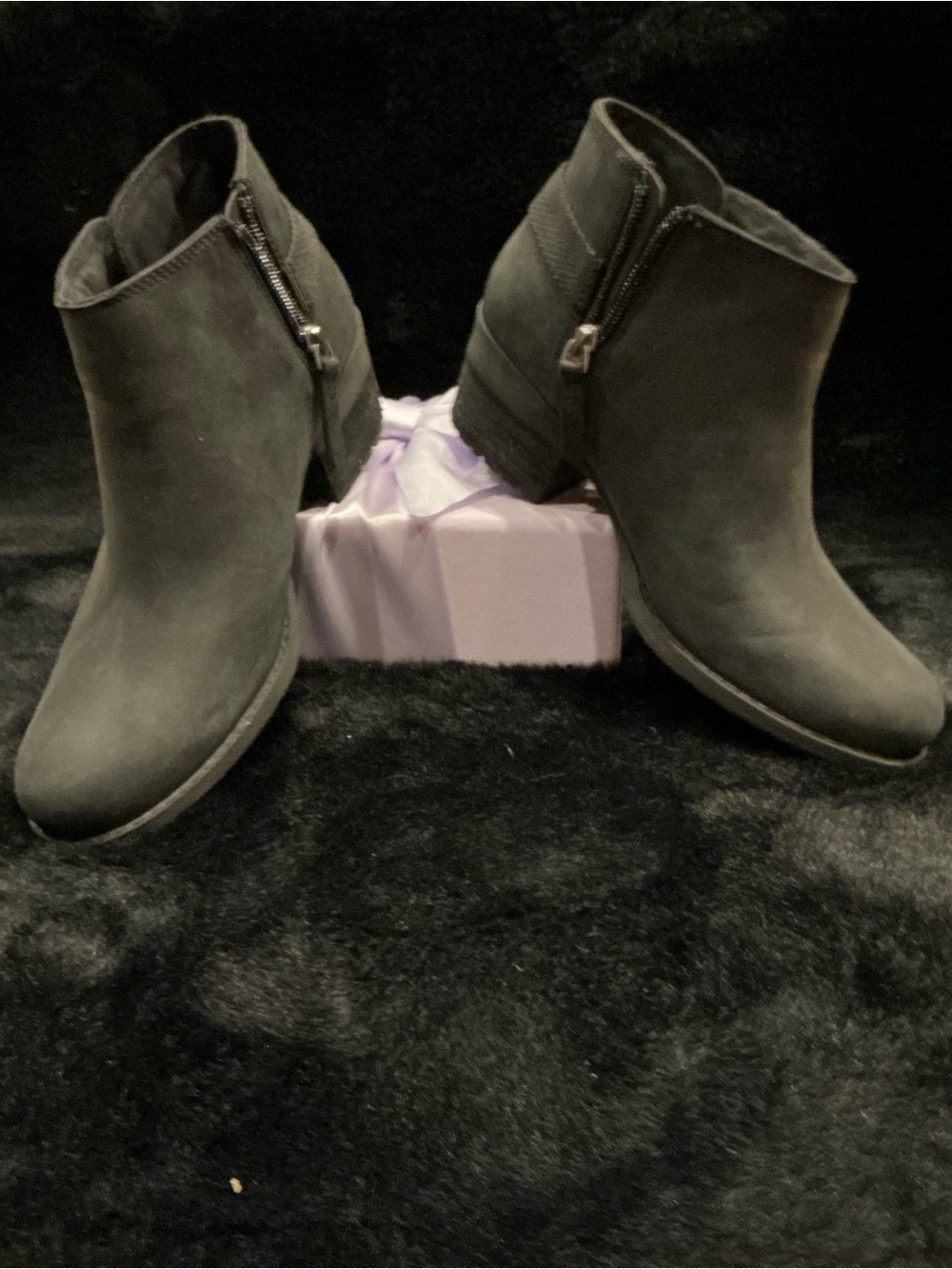 Merrell Black Suede Ankle Booties with Side Zip and Harness Detail Size 8